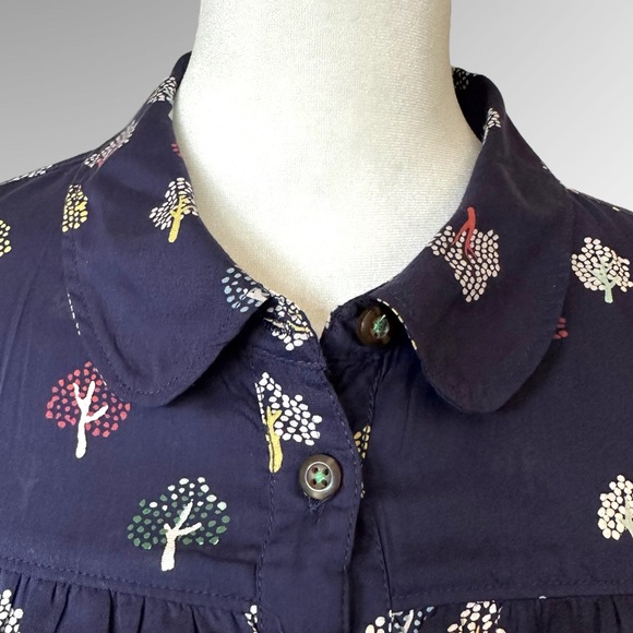 MAEVE BY ANTHROPOLOGIE NAVY TREE PRINT FREDERICKA BUTTON DOWN TOP BLOUSE SIZE 14 - Picture 6 of 12